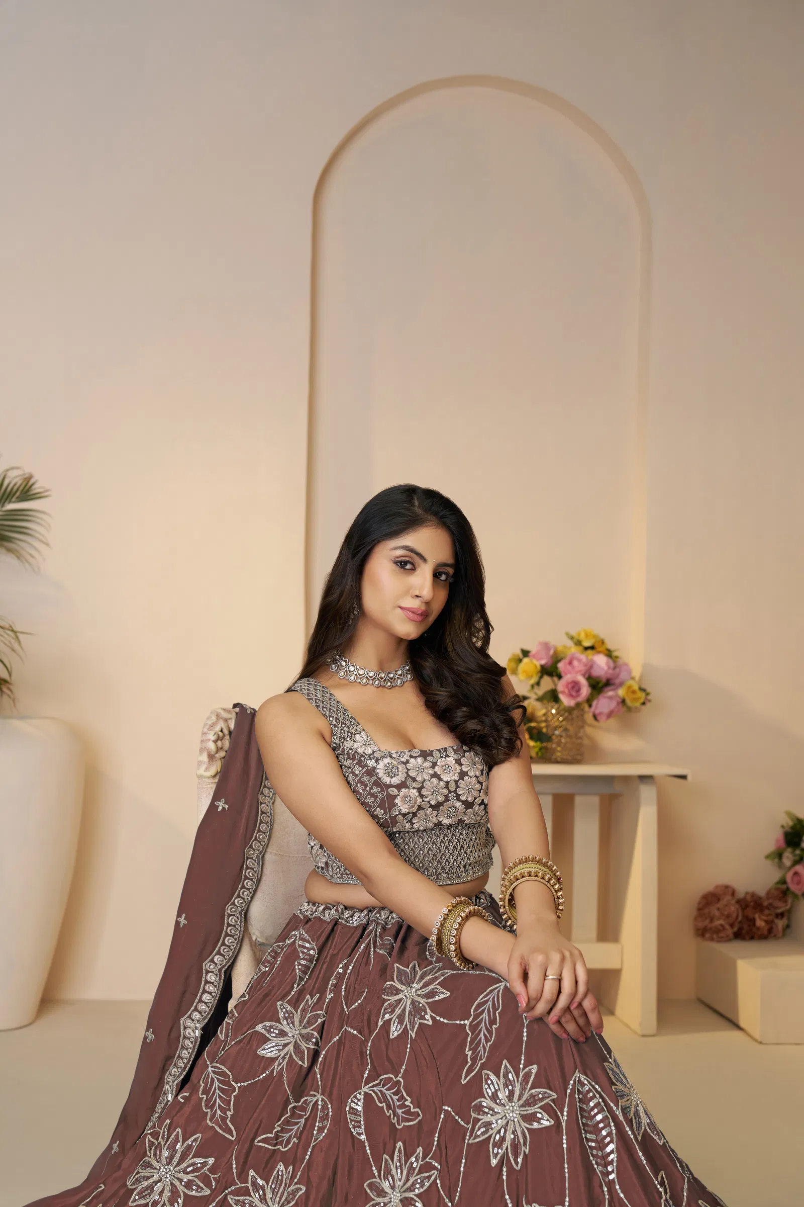 Kf 28 Mauve Satin Silk Sequin Work Bridal Lehenga Wholsale Online